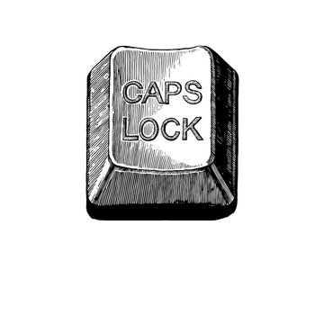 Caps Lock key illustration in monochrome style on white background  