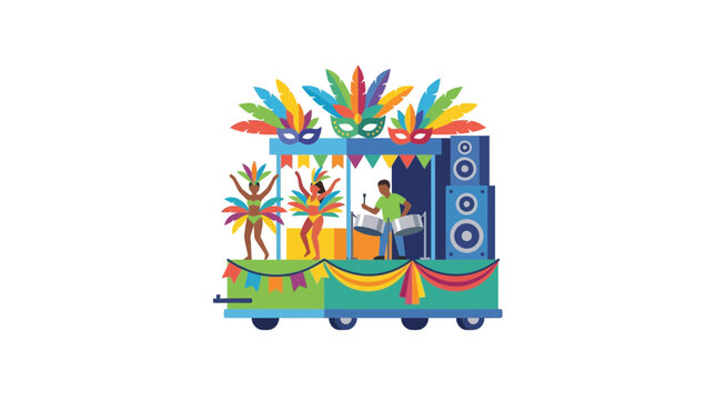 Carnival Parade Float with Samba Dancers and Drummer