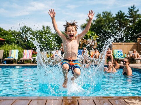 Child jumping into pool