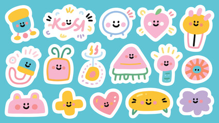 Fototapeta premium Illustration Of Trendy Aesthetic Doodle Sticker Pack Vector Design Template