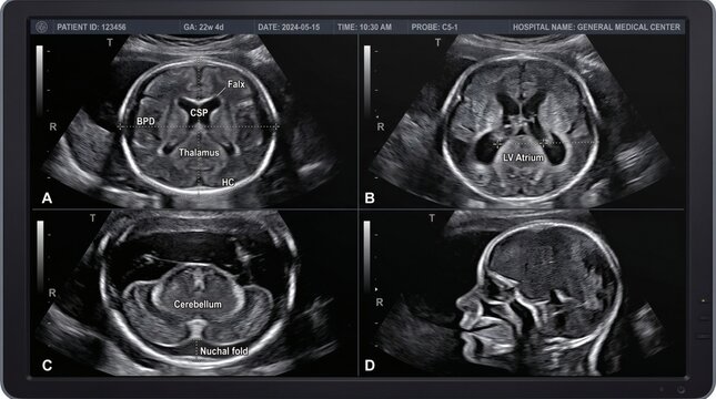 Fetal Brain Ultrasound Scan Showing Development and Anatomy.