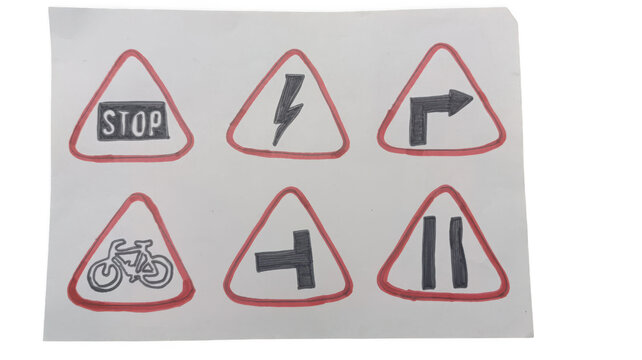 Set of warning traffic road signs icons