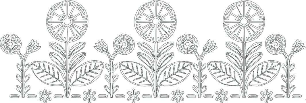 Botanical border seamless pattern coloring page line art drawing isolated on white