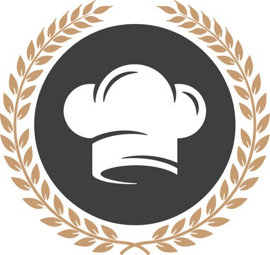 Chef hat logo with laurel wreath for restaurant and culinary branding