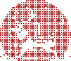 Fototapeta premium Christmas icon with gift boxes and stars in circular cross stitch pattern