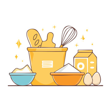 Baking ingredients and tools for homemade bread