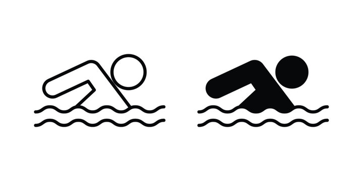 Swimmer icon editable. Vector pack in black