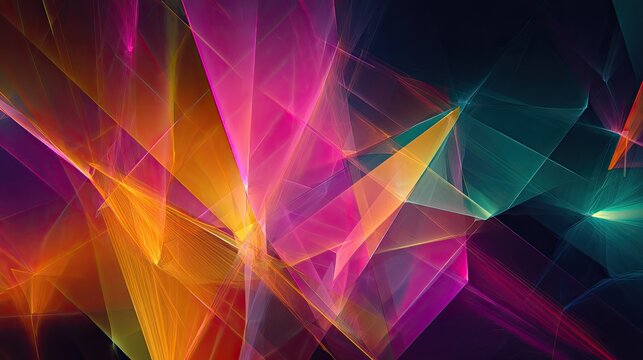 Vivid geometric light patterns bloom with translucent, glowing, abstract colors