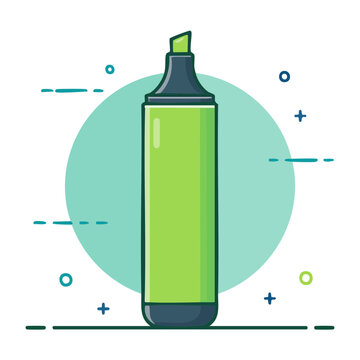 Green highlighter pen in flat design style