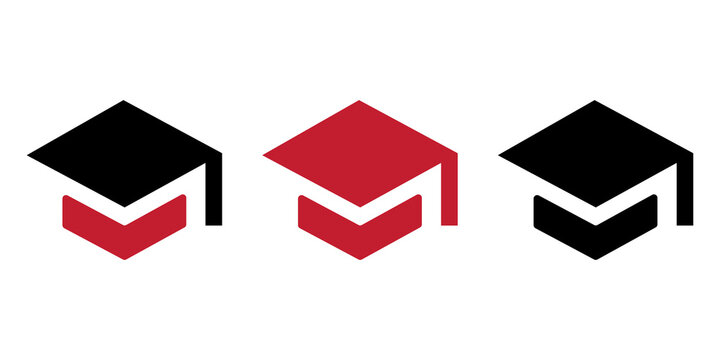 Graduation cap icon set, academic education symbol collection, university achievement and learning sign