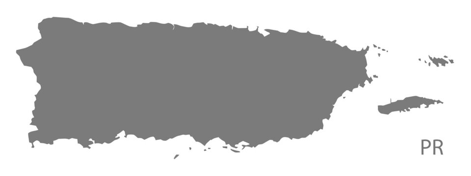 Puerto Rico island map silhouette, simple gray vector illustration