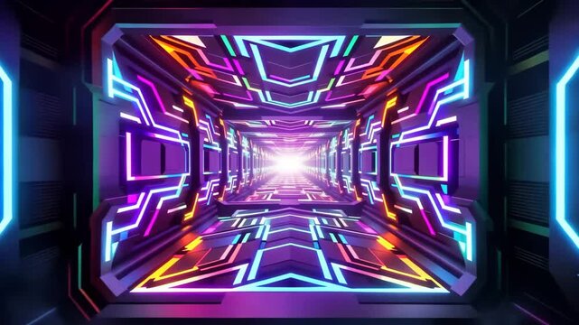 Futuristic Neon Cyberpunk Tunnel Loop Background