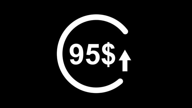 Dynamic financial growth featuring a ninety-five dollar currency symbol with an upward trending arrow animation for business analytics, economic progress, and market