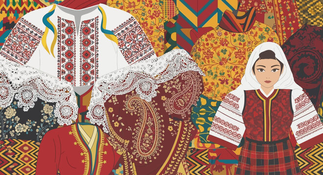 Vibrant Traditional Folk Costume Illustration for Cultural Heritage