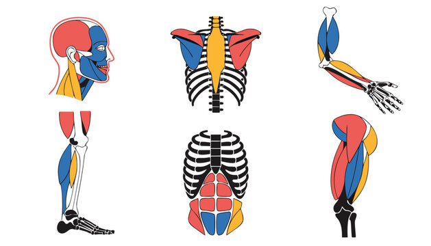 Human Muscular System Muscle Anatomy Medical Education Vector Illustration Isolated Colorful Flat Set
