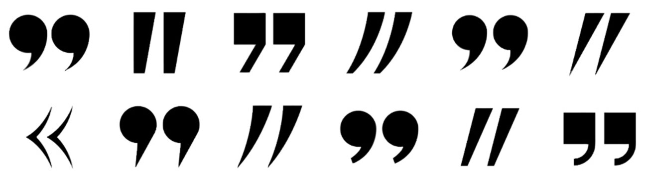 Set of diverse typographic quotation marks in black and white styles