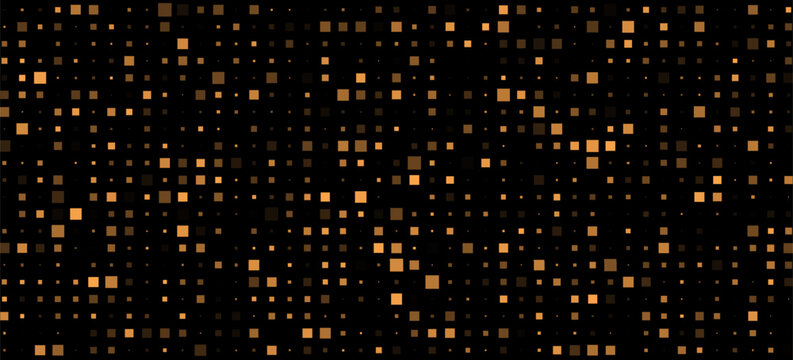 Minimalist pixel grid with warm gold highlights, dark digital landscape, abstract technology wallpaper
