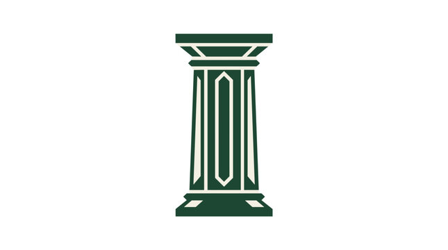 Green Doric Column Isolated on White Background.