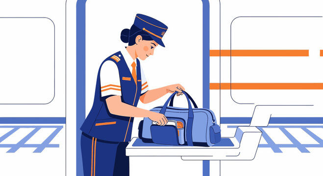 Train Conductor Assisting Passenger With Luggage On Train