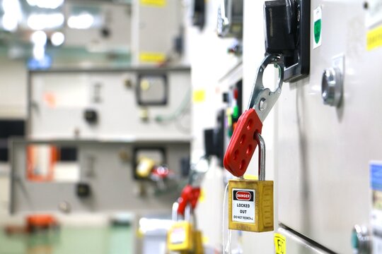 Lockout Tagout , Electrical safety system.Key lock switch or circuit breaker for safety protect.in electric room	
