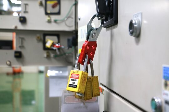 Lockout Tagout , Electrical safety system.Key lock switch or circuit breaker for safety protect.in electric room	
