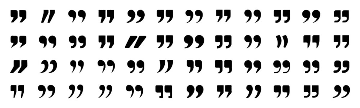 Set of isolated black quotation marks, typographic design elements