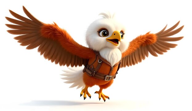 Cute Baby Eagle Flying Wearing Vintage Aviator Leather Vest