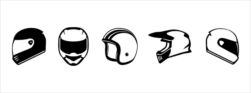 Set of motorcycle helmet icons in black and white vector style