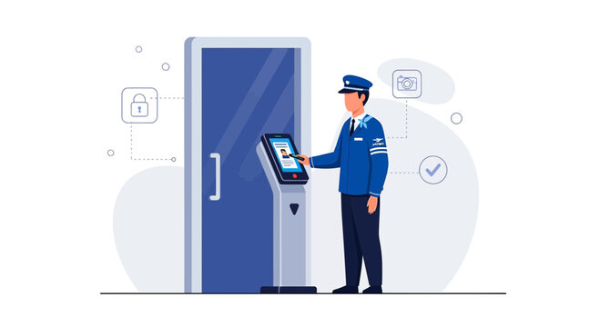 Security Guard Using Access Control System at Modern Entrance