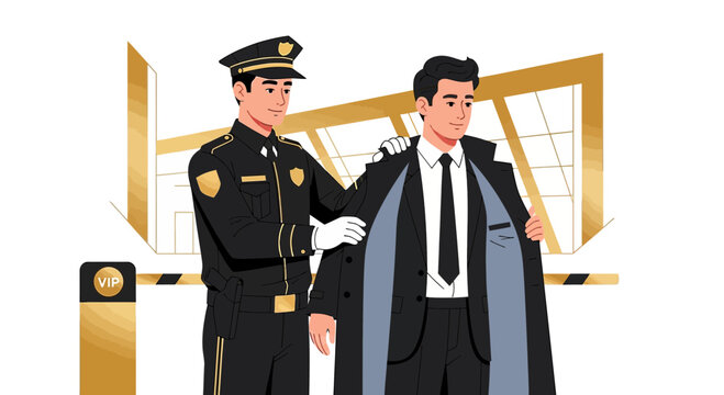 Security Officer Assisting VIP with Coat, VIP Access Concept