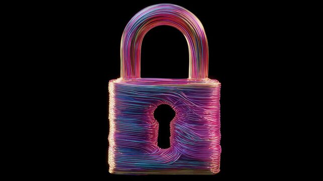 Colorful, textured padlock against a dark background