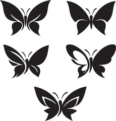 Fototapeta premium Elegant black butterfly silhouettes vector design elements collection on white background