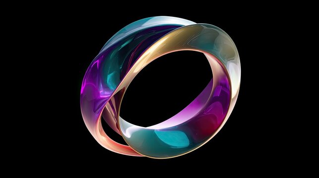 Iridescent, smooth, flowing metallic ring shape on black
