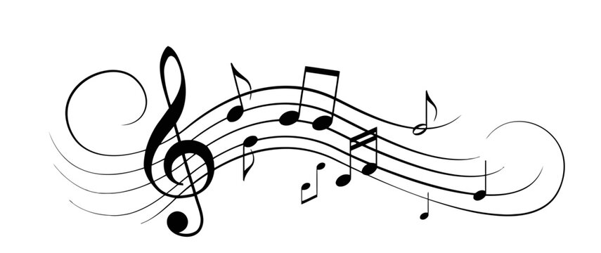 Treble clef with flowing musical notes on staff, artistic melody