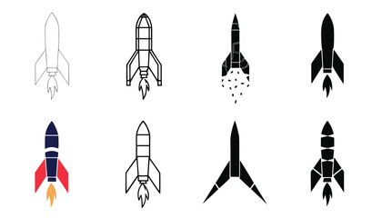 Rocket Launch Sequence Vector Icons in Minimalist Line Art Style for Space Exploration © MdMahabur
