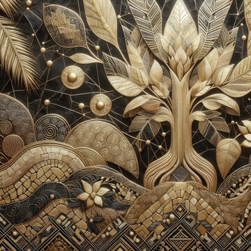 Premium Iboga Root Tribal Mosaic Background