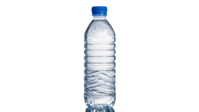 Clear plastic bottle filled with water and blue cap