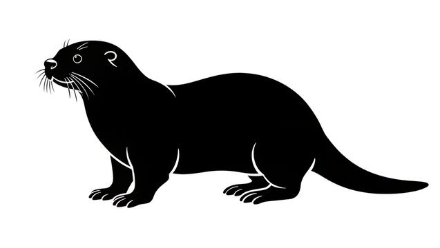 Black silhouette of an otter standing on its four paws