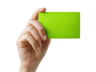 Fototapeta premium A hand holding a green card isolated on transparent background