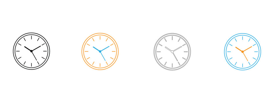 Four colorful clock icons in a row Vector