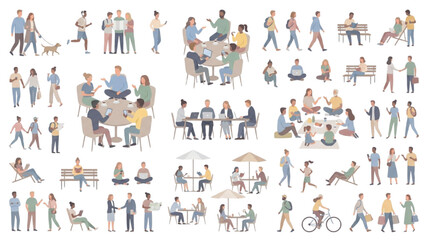 Obraz premium Public Queues and Commuters Vector Set with Flat Scale People Figures Waiting in Lines