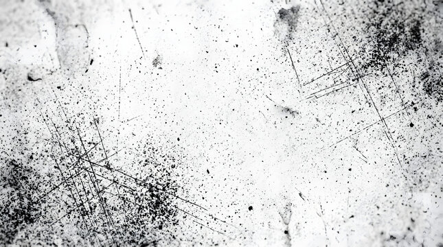 Grungy Texture: A distressed, abstract surface with a rough, gritty texture, featuring scattered dark speckles and fine linear scratches, suggesting a weathered or aged material.