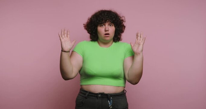 Expressions of surprise and confusion shown by a person in various frames against a pink background
