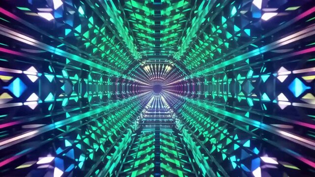 Futuristic Octagonal Tunnel with Vibrant Neon Lights
