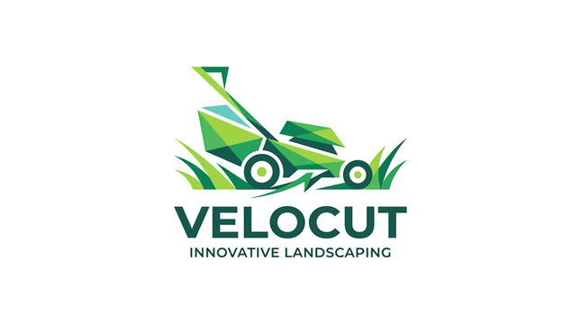 Innovative logo design for landscaping businesses with a geometric lawn mower concept, suitable for green industry branding and marketing materials.
