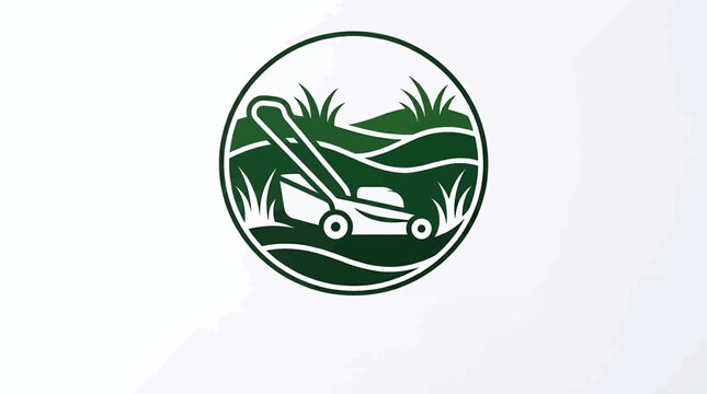 Circular logo with lawn mower blades cutting grass, perfect for landscaping, lawn care, gardening, or outdoor maintenance businesses.