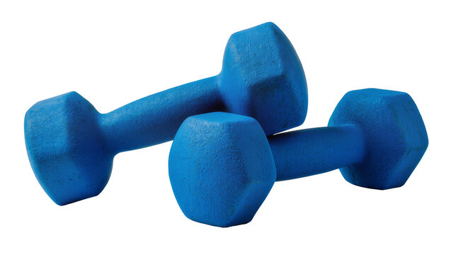 Two blue hexagonal dumbbells for fitness