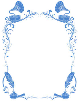 Antique Gramophone Floral Botanical Ornament Frame Design