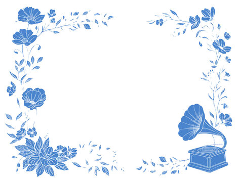 Vintage Gramophone with Floral Botanical Decorative Illustration