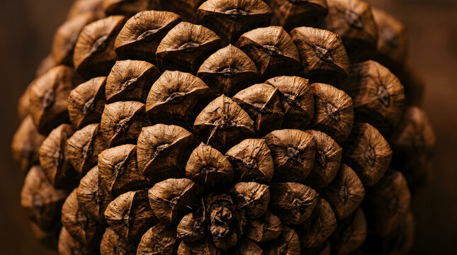 Macro Close Up of Pine Cone Showing Natural Fibonacci Spiral Pattern